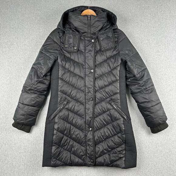 Abercrombie & Fitch Parka Puffer Jacket Women Medium Black Long Coat Quilted Zip - Picture 1 of 14